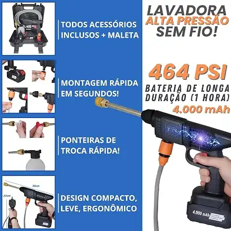 Especificações anunciadas da lavadora sem fio: pressão e capacidade da bateria (vista 8)