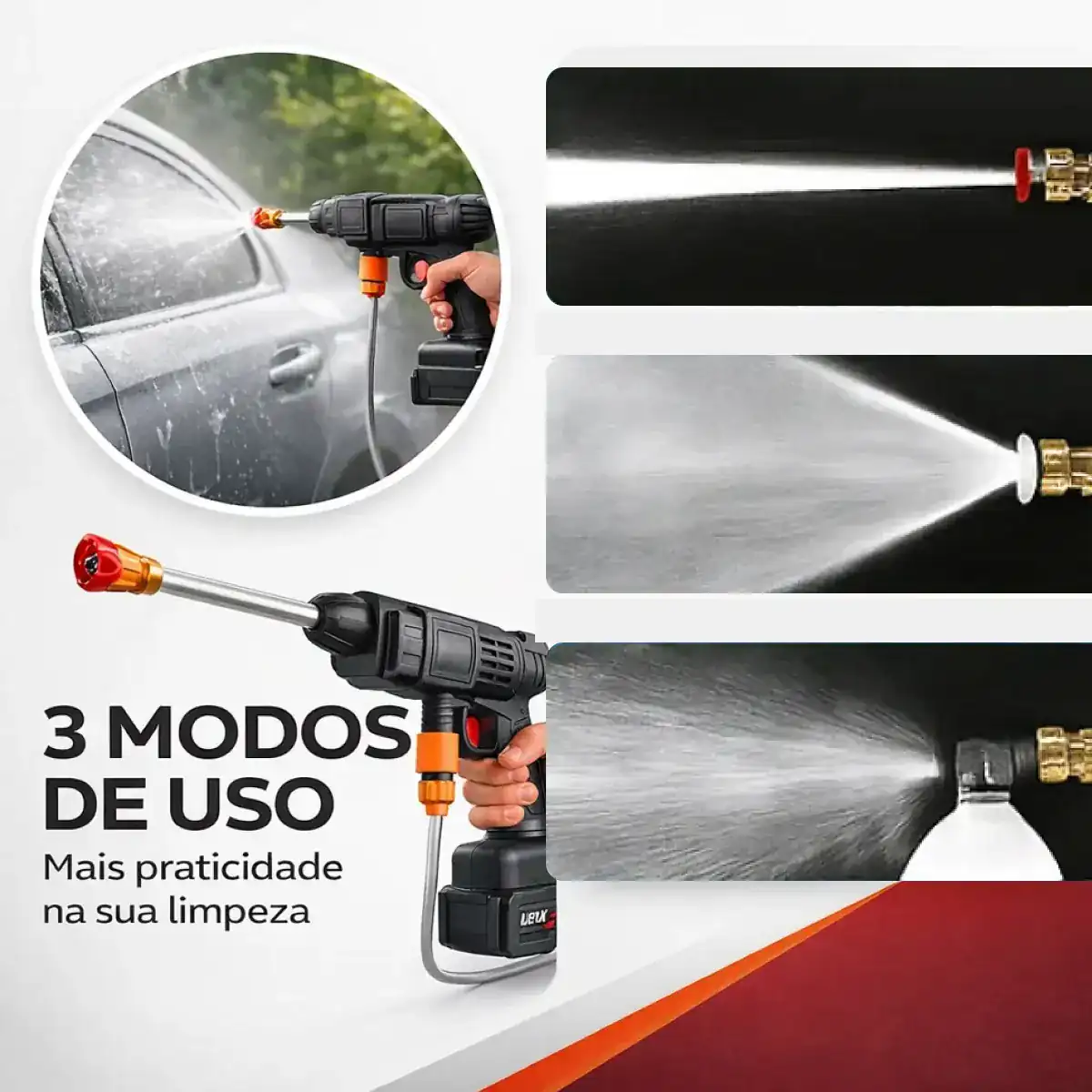 Os 3 modos de jato ajustáveis da lavadora de alta pressão sem fio (vista 7)