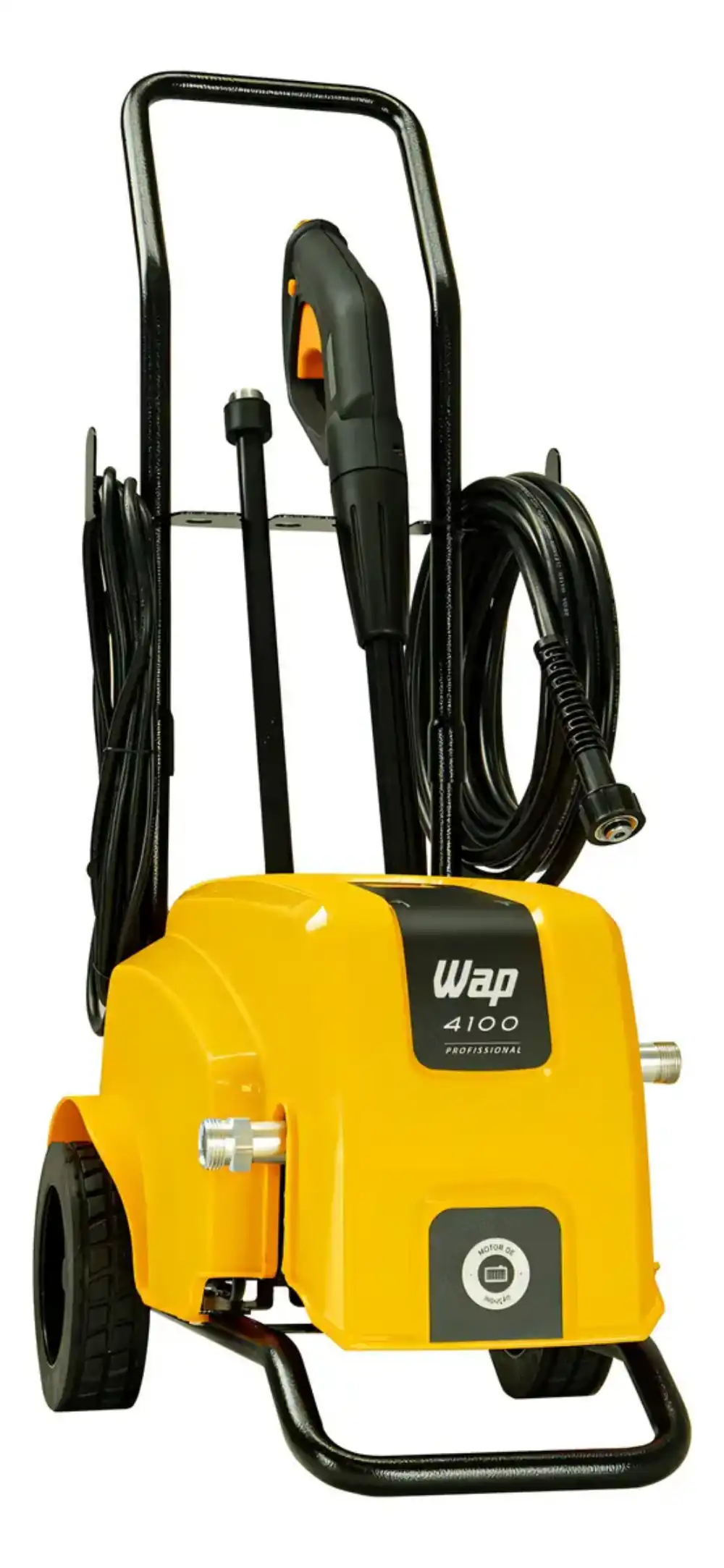 WAP Profissional 4100 com mangueira e cabo elétrico organizados no suporte (vista 1)